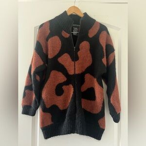 I. B. Diffusion Wool Blend Animal Print Zip Up Cardigan